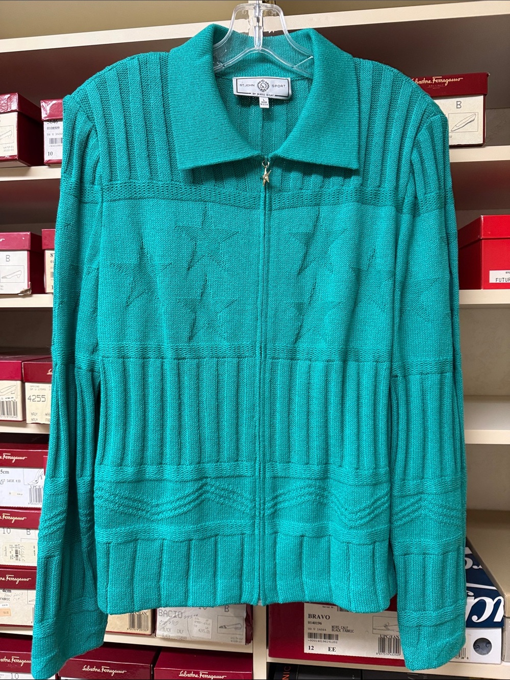 Teal St. John Sport knitwear zipfront cardigan